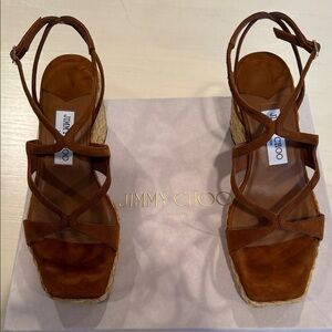Jimmy Choo Ayla 85cm Tan Strappy Wedges